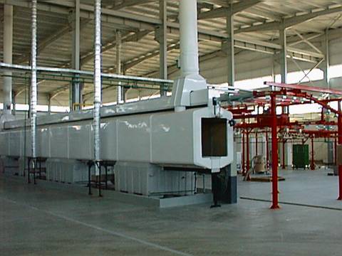 spraywasher /  spray degreasing tunnel at modern enameling plant